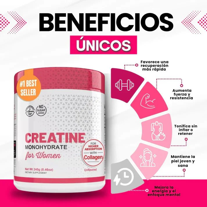 CREATINA CON MONOHIDRATO PARA MUJER - TONIFICA TU CUERPO SIN INFLARTE - GoMart!