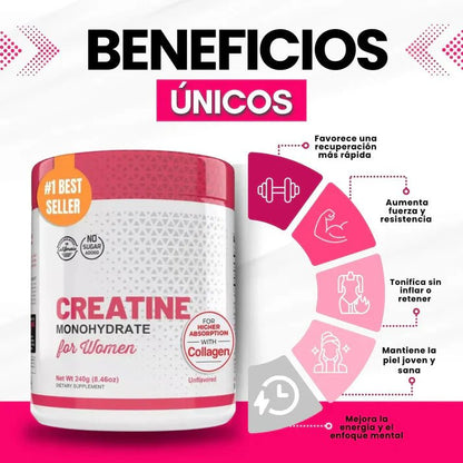 CREATINA CON MONOHIDRATO PARA MUJER - TONIFICA TU CUERPO SIN INFLARTE - GoMart!