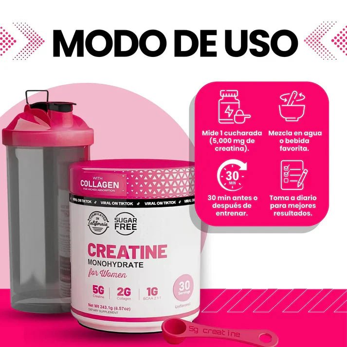 CREATINA CON MONOHIDRATO PARA MUJER - TONIFICA TU CUERPO SIN INFLARTE - GoMart!